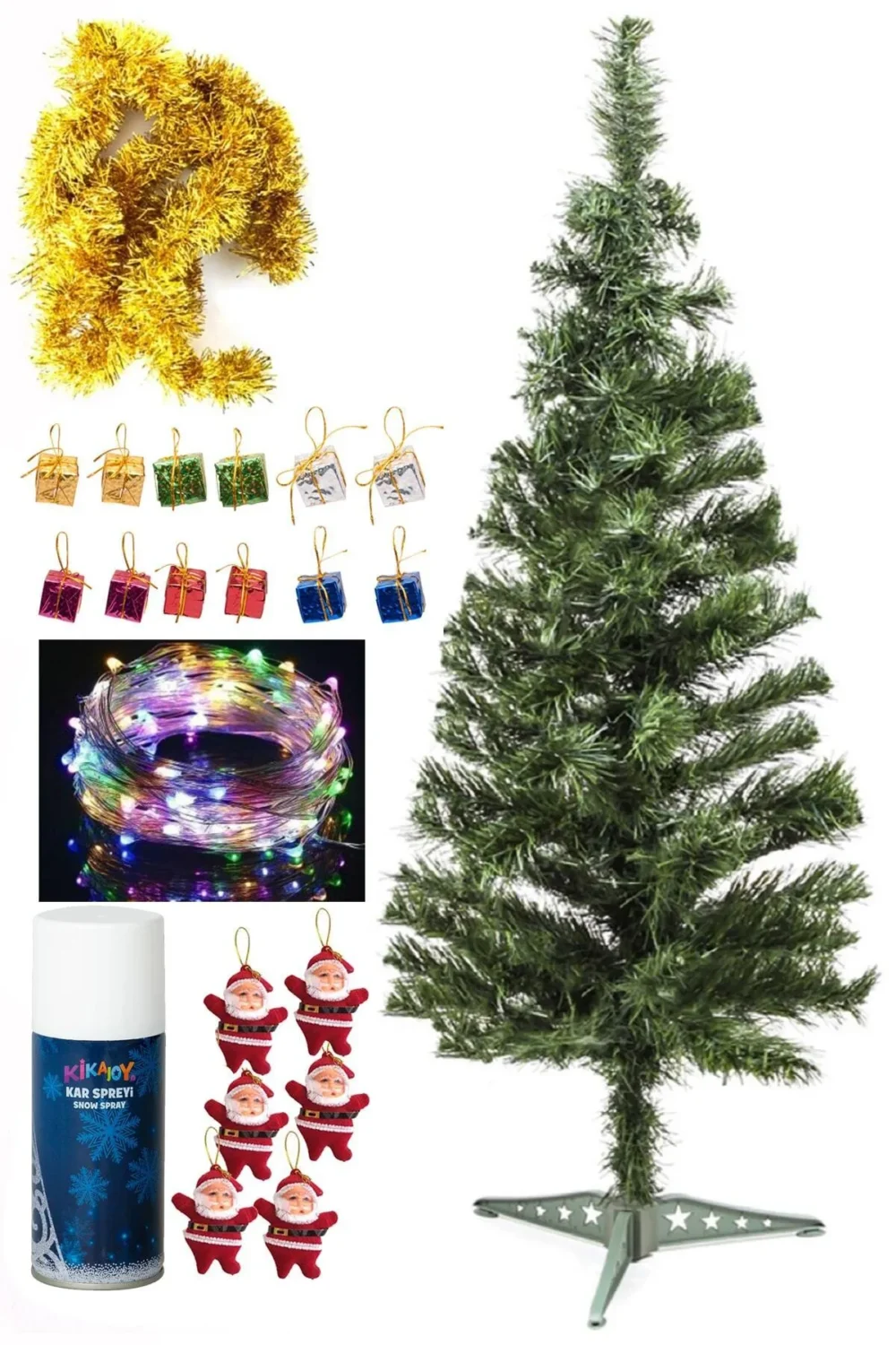 Party Cabinet 120 Cm Christmas Pine Tree Set 5 Meters Fairy Led Light and Christmas Decorations Package, Snow Spray