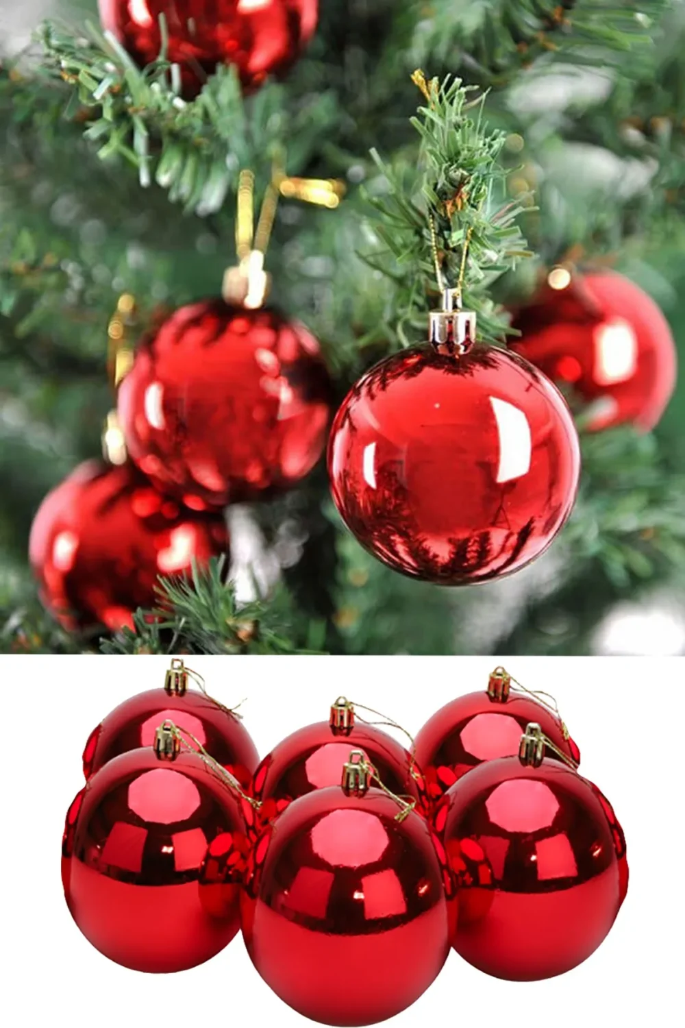 Party Cabinet 6 Pieces Large Red Christmas Pine Tree Ornament New Year Christmas Decor Shiny Pretty Ball Ornament 6cm