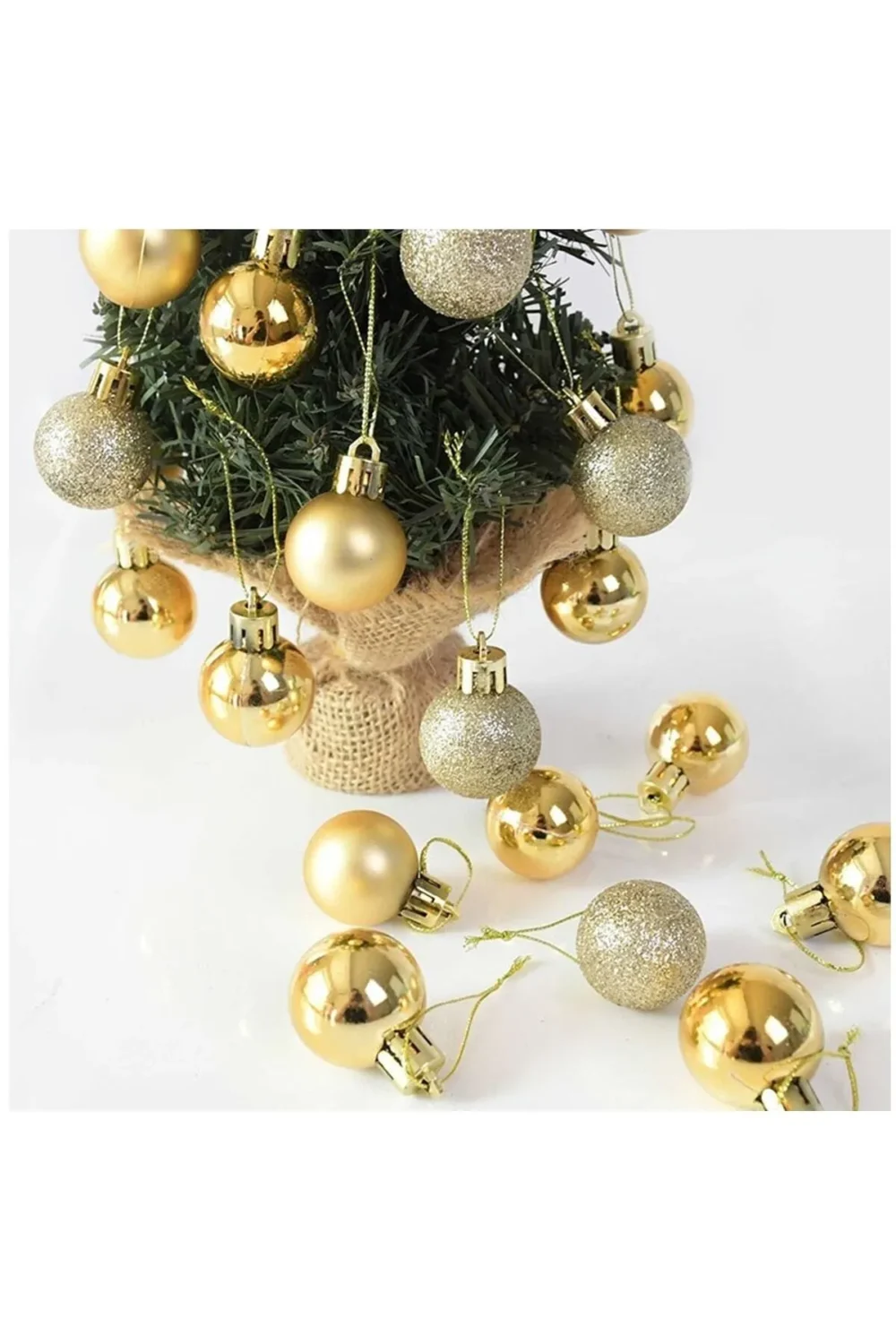 Sezy 12 Pieces Cici Top Gold Christmas Pine Tree Ornament Decor Decoration Set 3 Cm