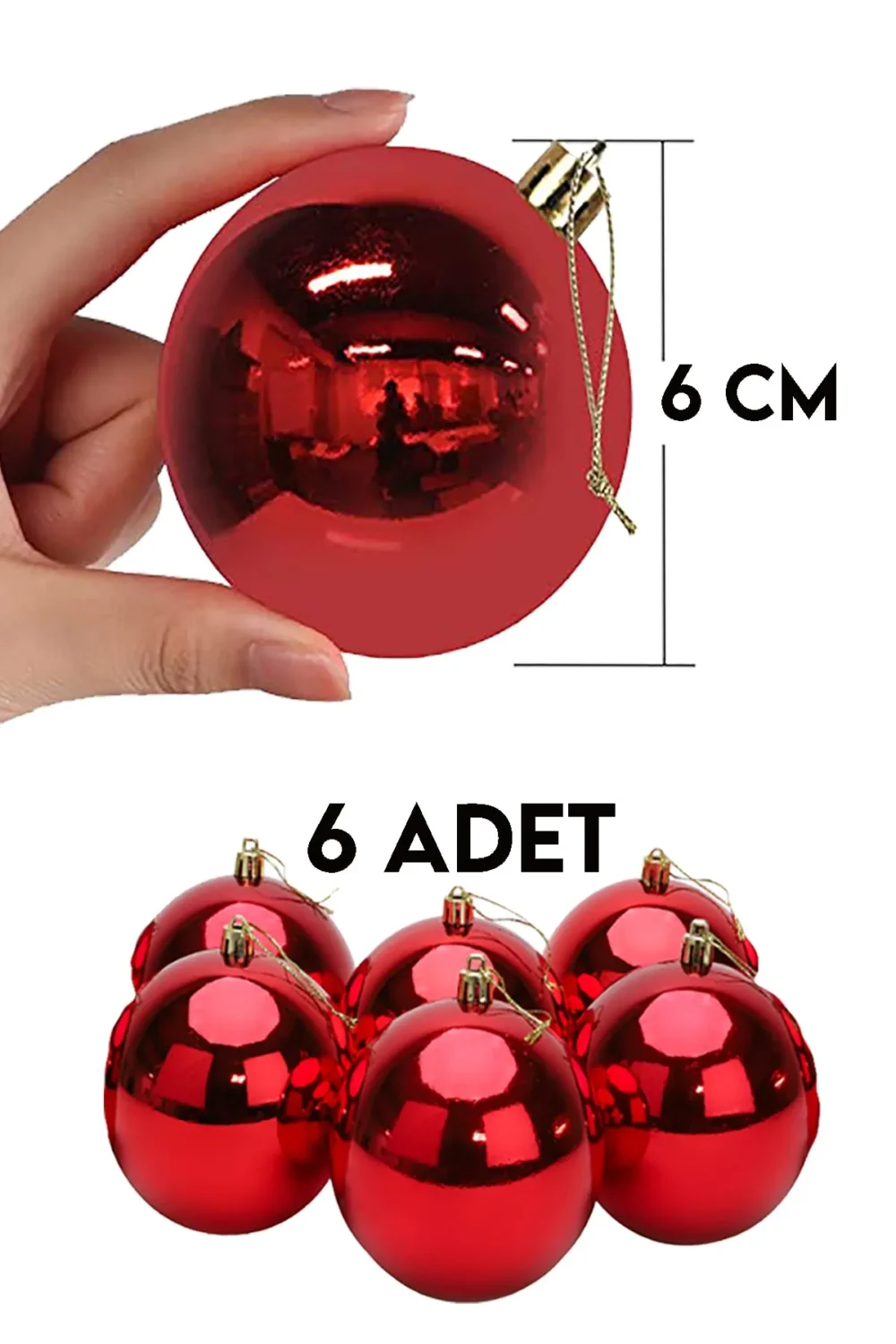 Party Cabinet 6 Pieces Large Red Christmas Pine Tree Ornament New Year Christmas Decor Shiny Pretty Ball Ornament 6cm — изображение 4